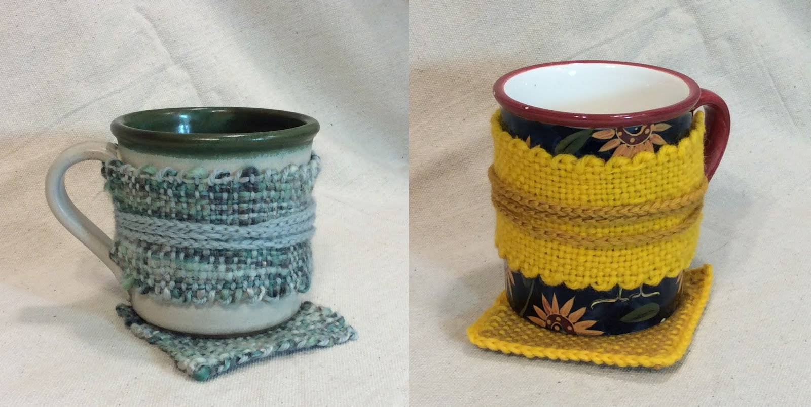 Pin Loom Weaving: Pin Loom Mug Rug and Mug Hug (and news of a new book)