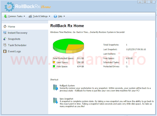 RollBack Rx Home Edition schermata Home