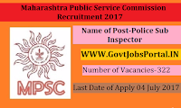 Maharashtra Public Service Commission Recruitment 2017-322 Police Sub Inspector