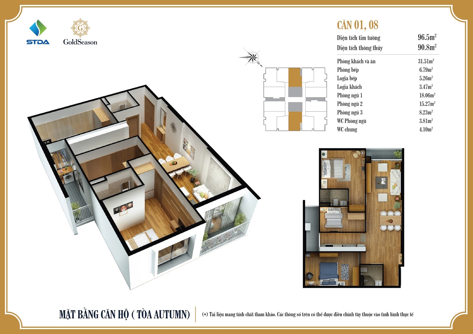 Mặt bằng căn hộ 01, 08 - 96,5m2 - GoldSeason Mặt bằng căn hộ 01, 08 - 96,5m2 - GoldSeason