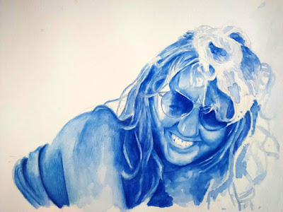 Retrato en acuarela en gama de azules. Eva Carballares Retrato en acuarela en gama de azules