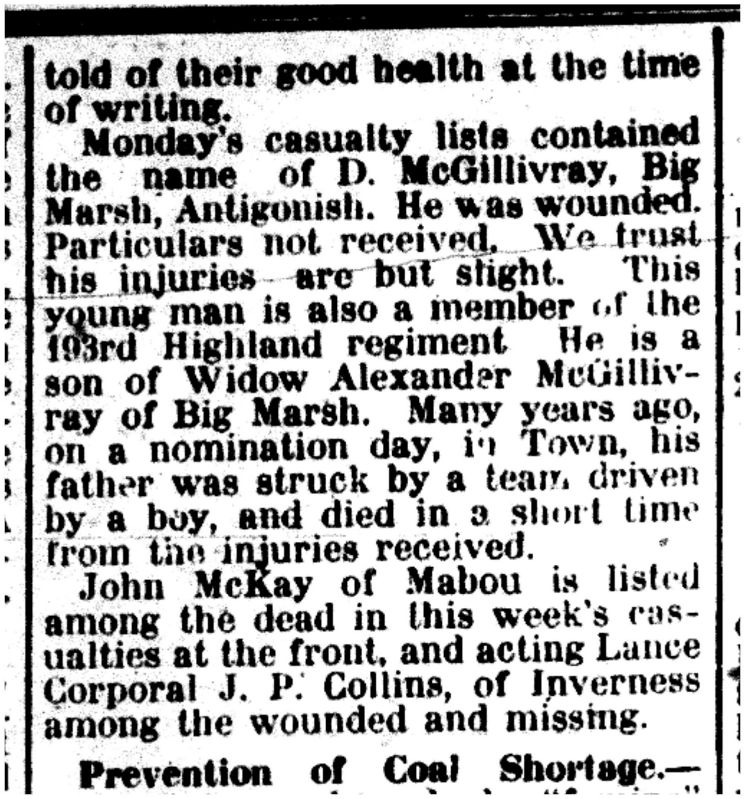 Antigonish County during the Great War 1914 1918 The Casket, March 8