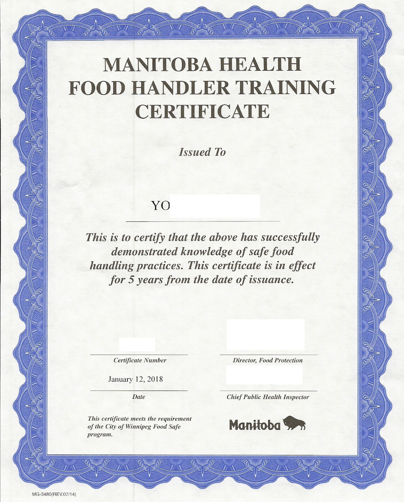 Manitoba Food Handler 자격증 취득, 캐나다 자격증 이악물고 캐나다