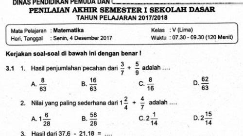 Bank Soal Matematika Kelas 5 Sd