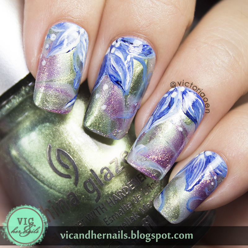 Vic and Her Nails: One Stroke Flowers Over Water Marble