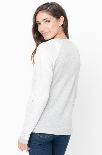 Shop for Light grey Color Block Two Tone Pullover Crew Neck @34$ On Caralase.com