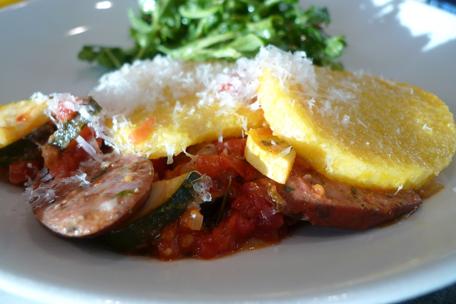 siriously delicious Easy Baked Polenta with Sausage and Vegetables