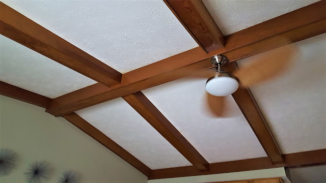 More on my living room creep to midcentury-modern boho-chic - my living room vaulted ceiling
