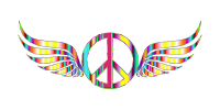 winged peace symbol in rainbow colours