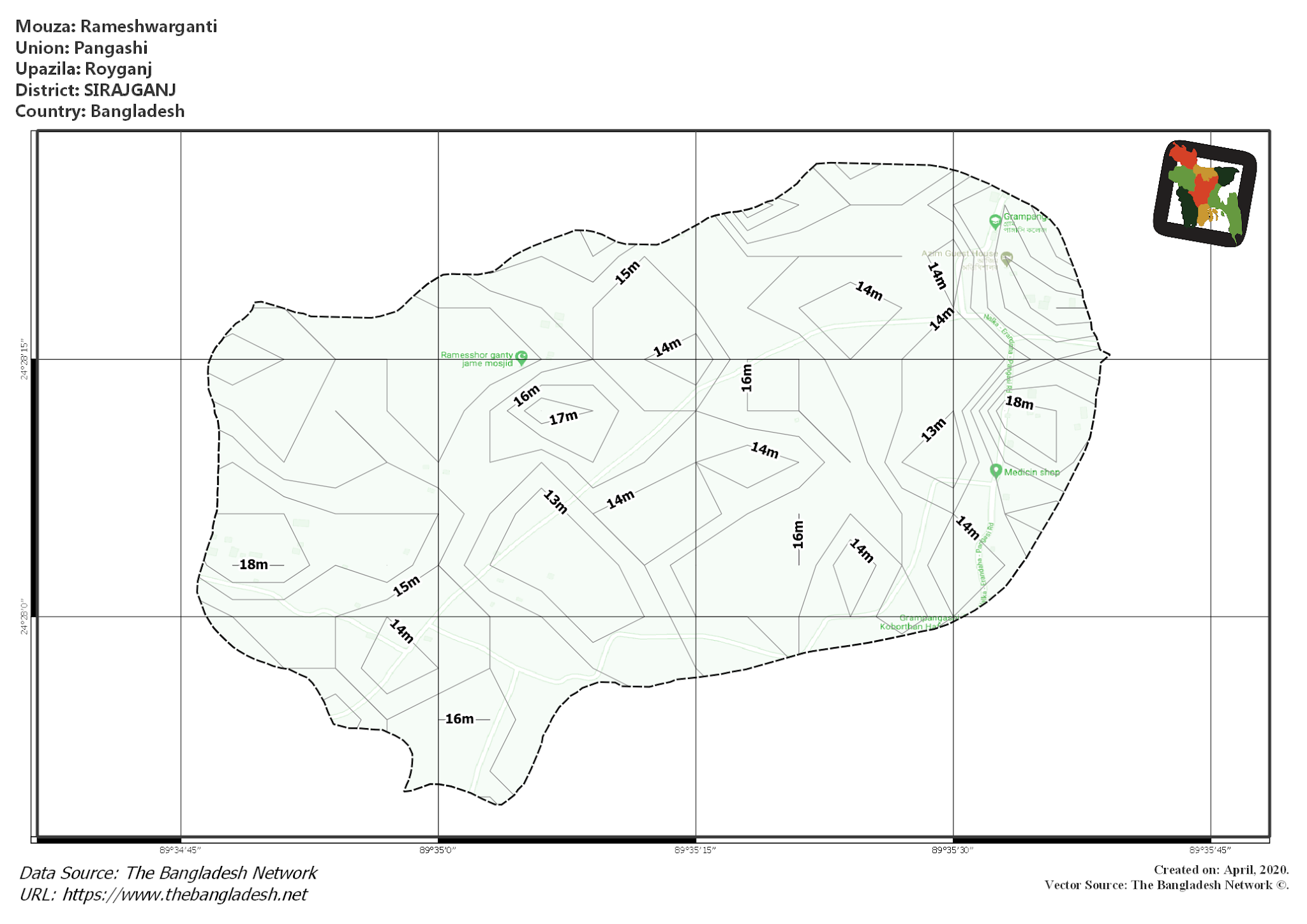 Map of Rameshwarganti Mouza of Royganj Upazila, SIRAJGANJ Map of Rameshwarganti Mouza of Royganj Upazila, SIRAJGANJ, Bangladesh.