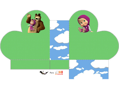 Masha y el Oso: Cajas para Imprimir Gratis. Caja abierta en forma de corazón de Masha y el Oso.