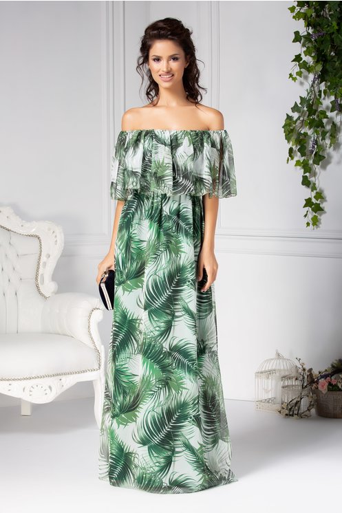 Rochie Leonard Collection lunga vaporoasa cu imprimeu tropical Rochie Leonard Collection lunga vaporoasa cu imprimeu tropical