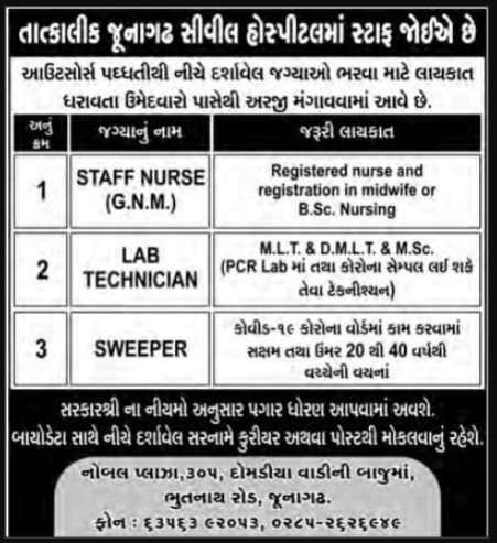 Junagadh Civil Hospital Recruitment for Staff Nurse & Other Posts 2020