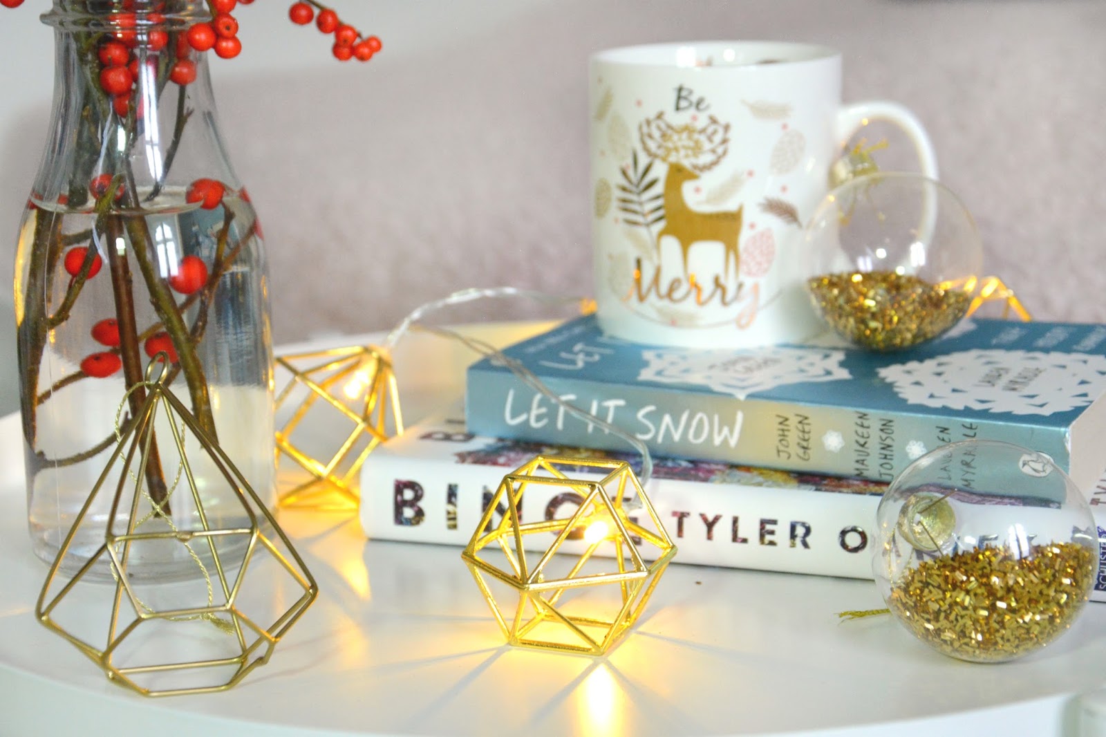 My Dream Christmas Reading Space Binge Tyler Oakley, John Green Let It Snow; Baubles; Geode Fairy Lights, Christmas Mug