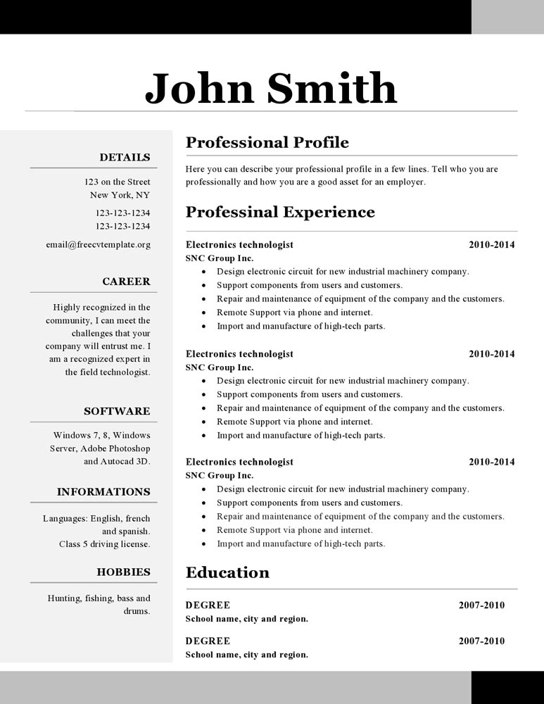 functional resume template word 2010