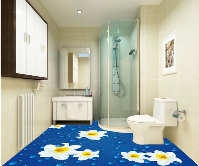 3D bathroom flooring with simple floral design 3D bathroom flooring with simple floral design