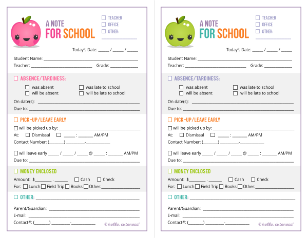 mommy and things free school note printable