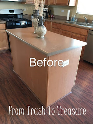 Don't be afraid of painting your kitchen cabinets. Look at how moulding, balusters, and paint transformed this boring island into a custom island! By From Trash To Treasure - featured on Furniture Flippin' www.FurnitureFlippin.com