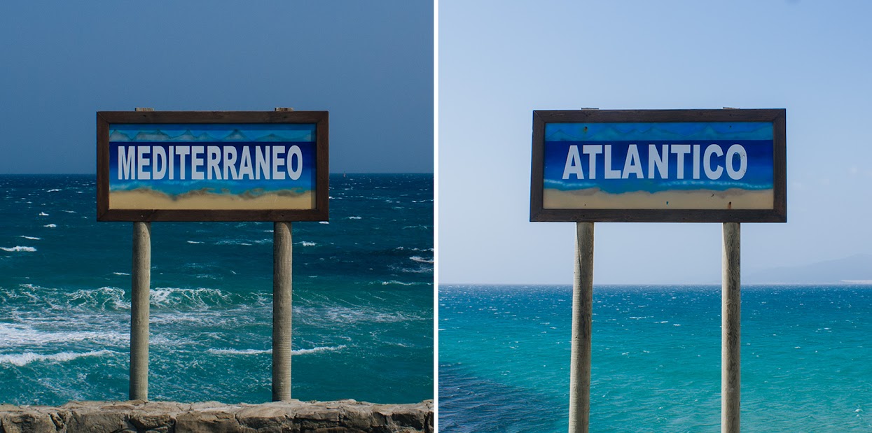 Ponto onde se juntam o mar mediterrâneo e o oceano atlântico em Tarifa