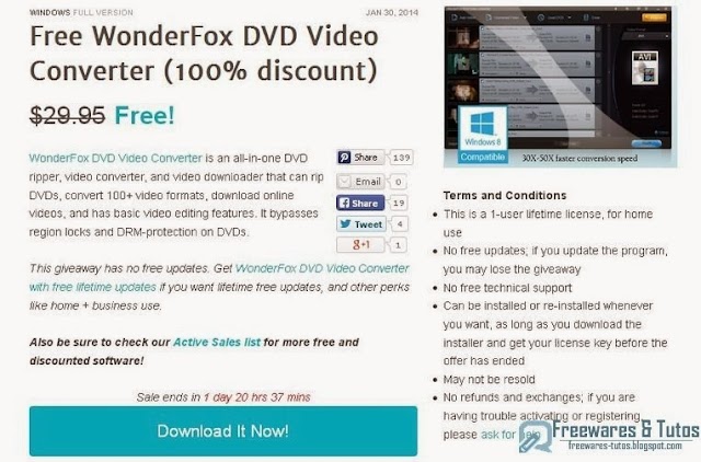 Offre promotionnelle : WonderFox DVD Video Converter gratuit pendant 24 heures !