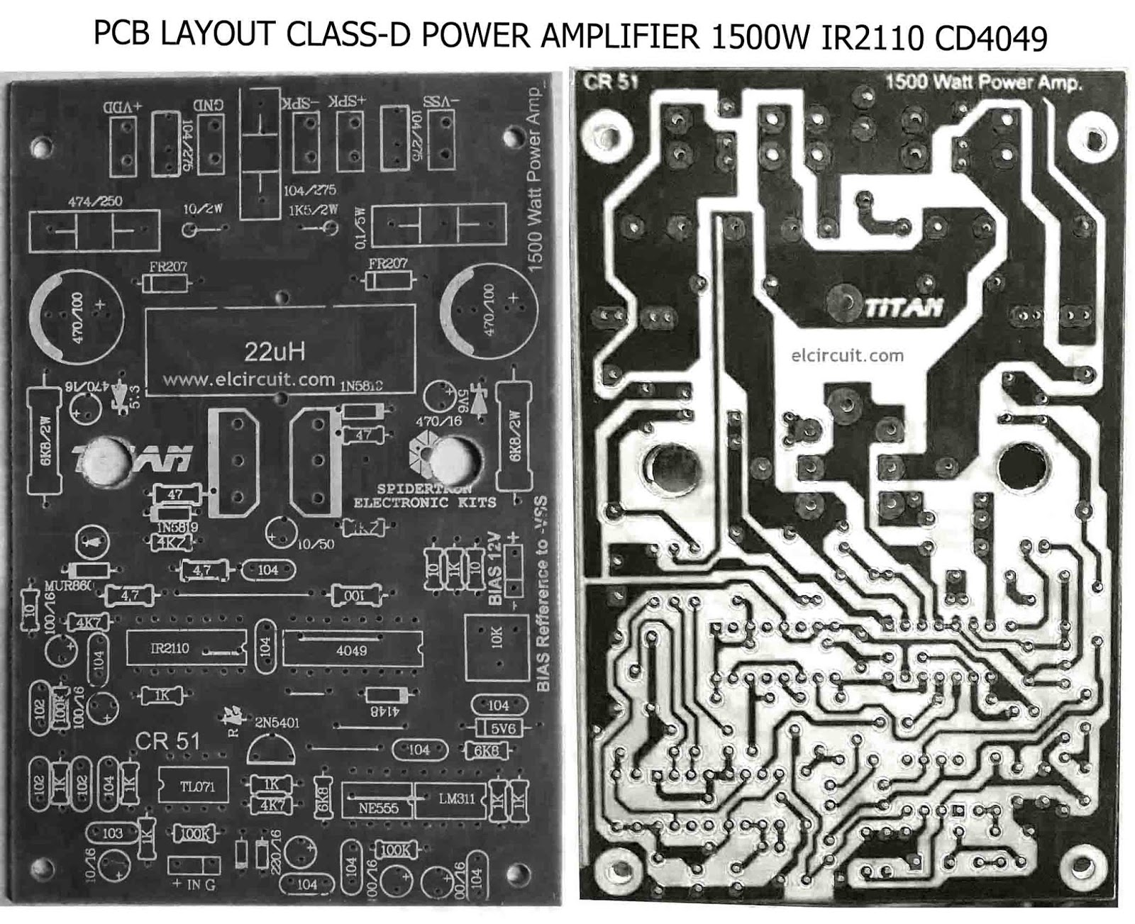 Power Amplifier 1500W Class D IR2110 CD4049 Electronic 