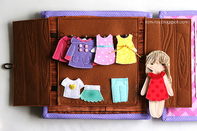 Handmade quiet book Dollhouse, busy book for girl, dressing,  Развивающая книжка Кукольный домик, шкаф с одеждой для куклы