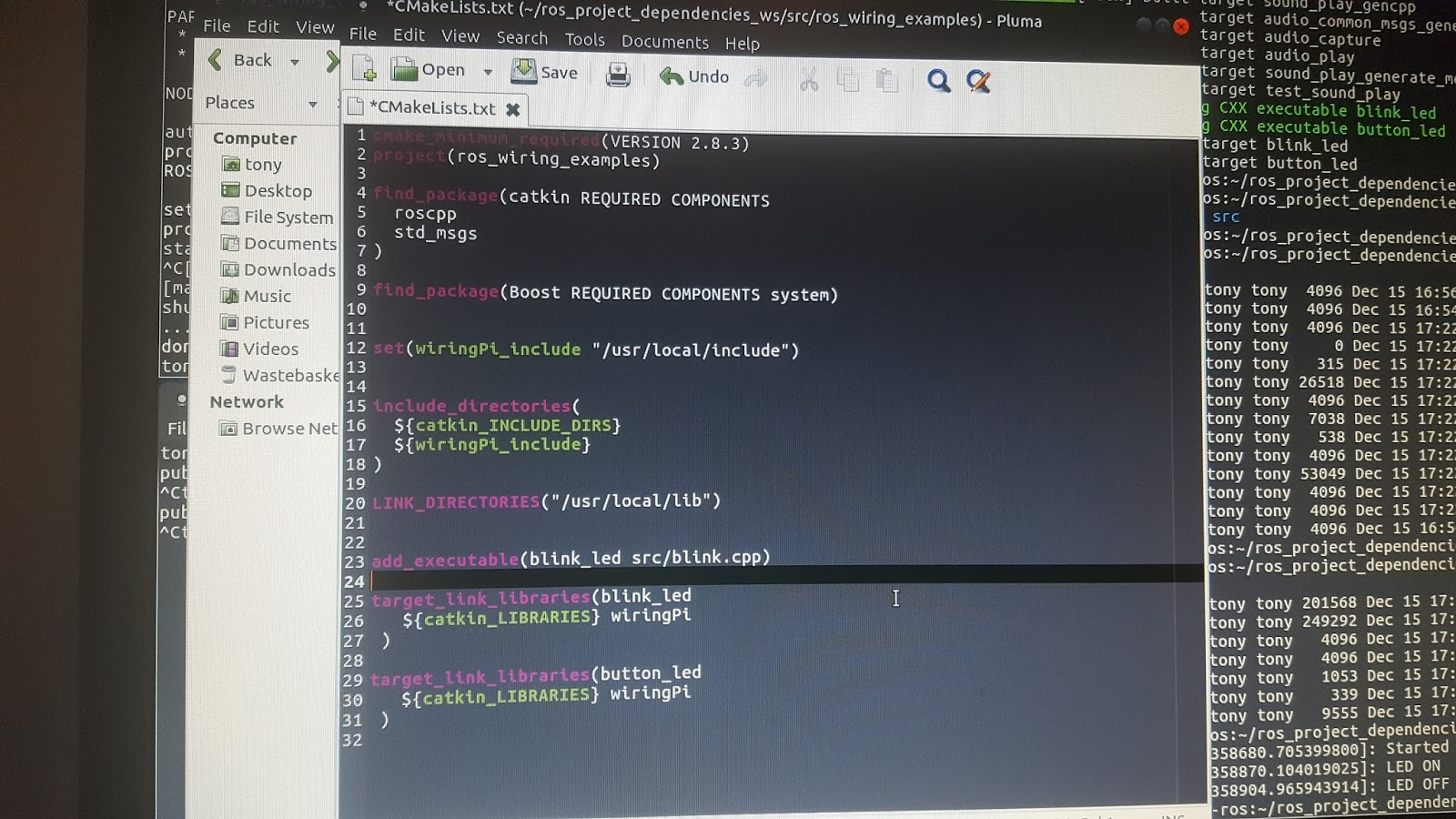Navigate up to the ros_wiring_examples folder and you need to edit the CMakeLists.txt file to be lie so: