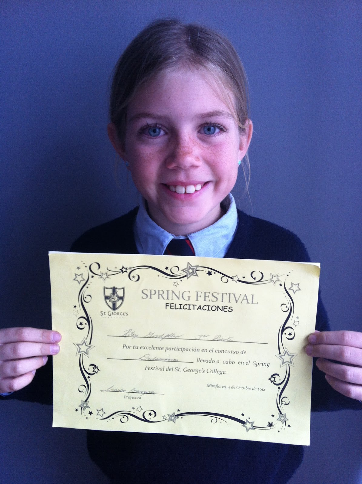Certificate For Riley Riley in Peru: Spanish Certificate