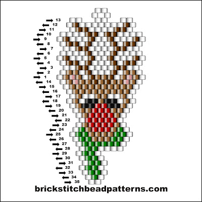 Click for a larger image of the Rudolph the Reindeer brick stitch bead pattern color chart.