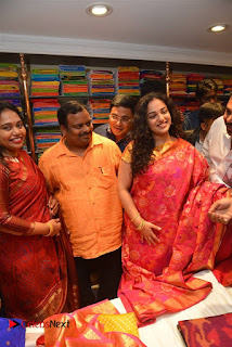 Actress Nithya Menen Pictures in Silk Saree at Kalamandir 25th Store Launch  0009