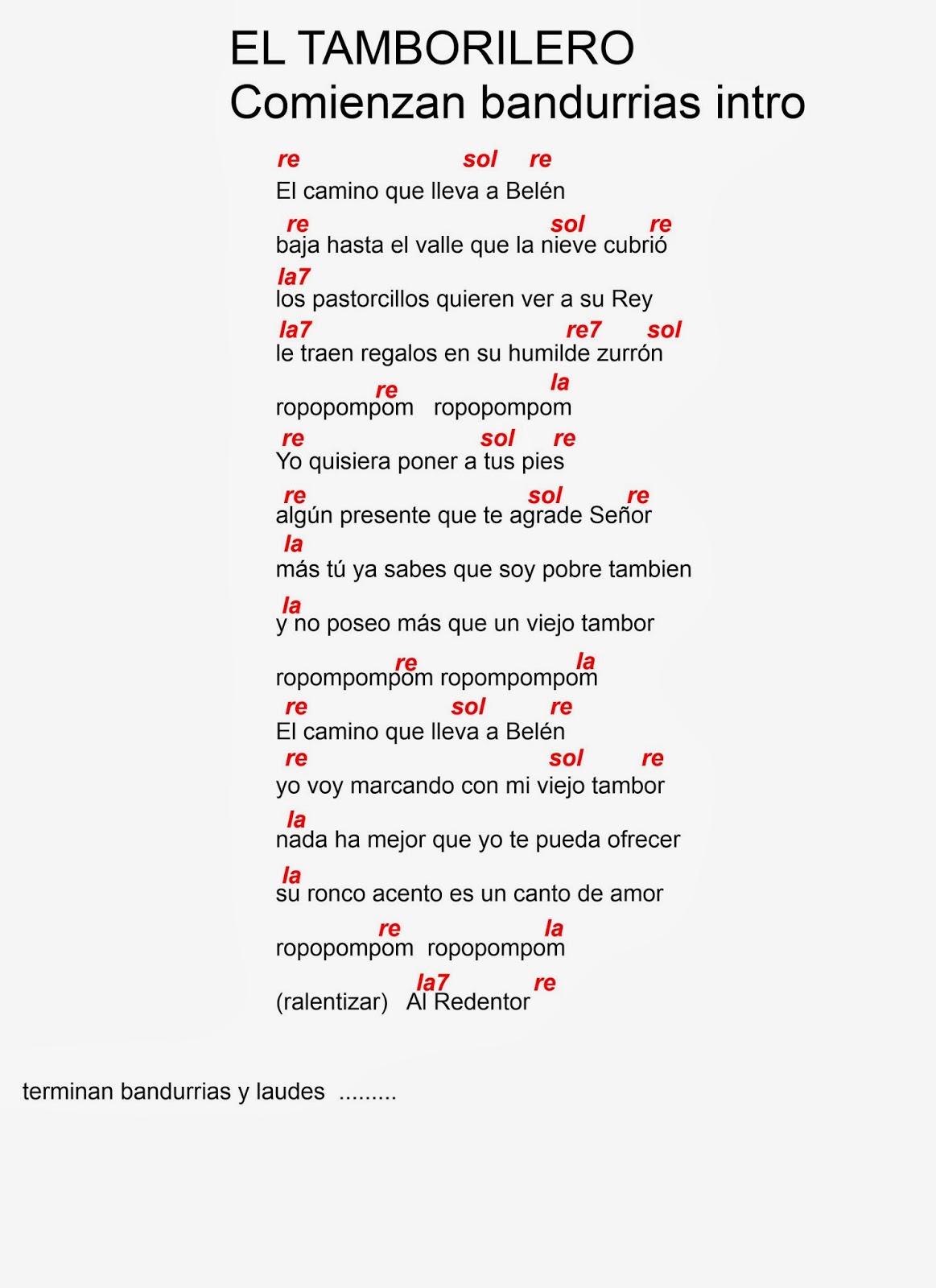 El Tamborilero Notas Guitarra Acordes Letra Laud Y Bandurria Lo Mejor Del Mundo La Musica Piano Y Flauta
