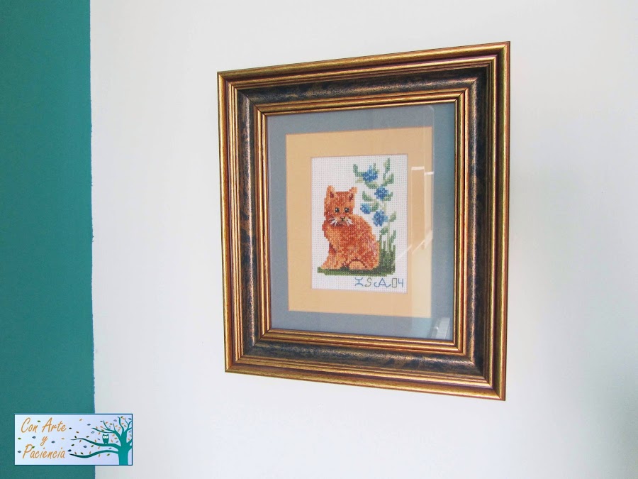 punto-cruz,blanco, turquesa, cuadro, decoración,coser,gato, 