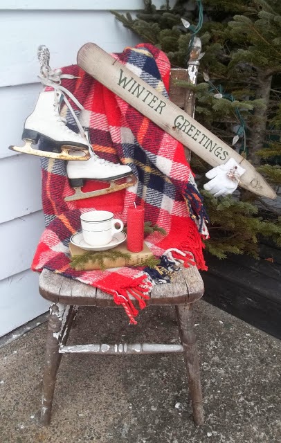 Holiday Decorating Skates Sleds Driven By Decor Ice Skates Front Porch Vignette Christmas Holidays