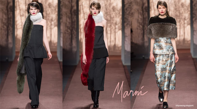 Marni runway collage fur scarves and prints. 