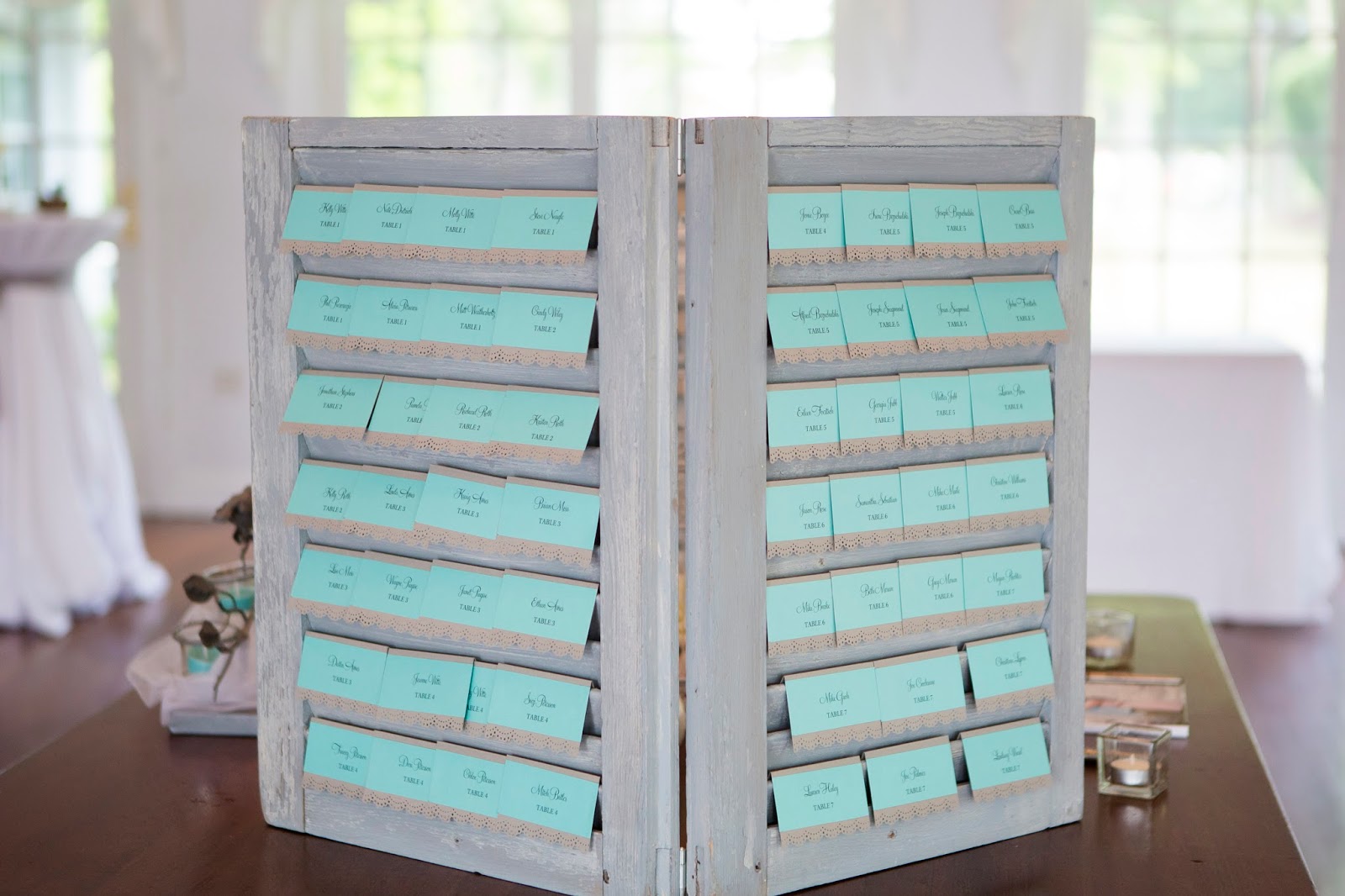 Wedding Wednesday- Using shutters as a seating card display | Meet the B's