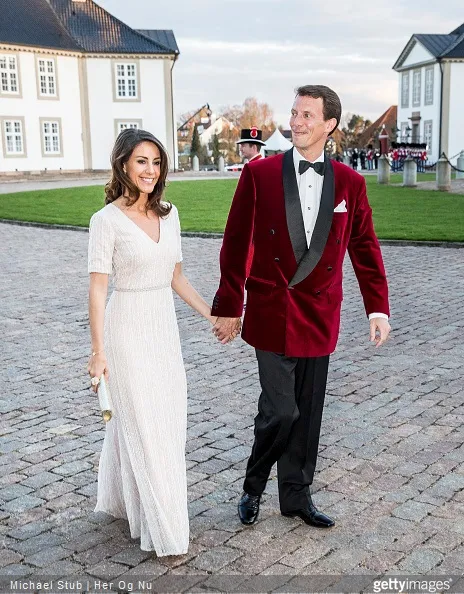 Prince Joachim of Denmark and Princess Marie of Denmark arrive at Fredensborg Palace during the festivities for the 75th birthday of the Danish Queen