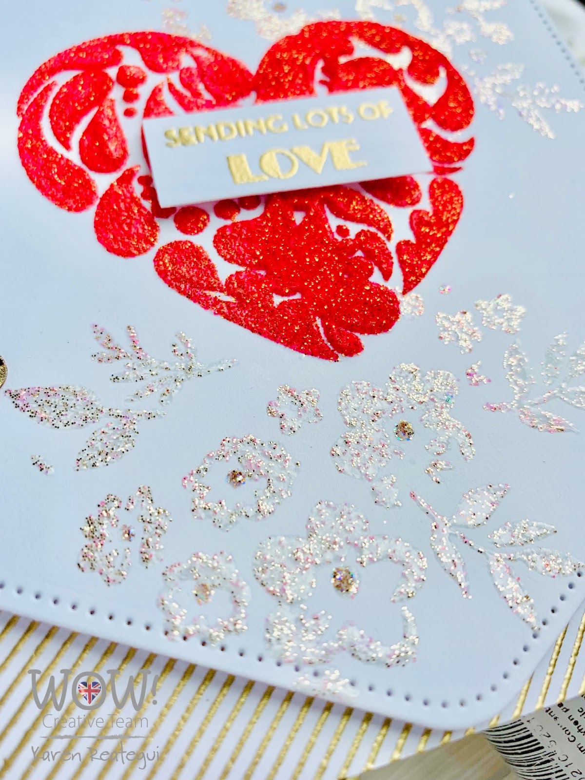 Stencil + Embossing Paste + Embossing Glitters Technique with Karen