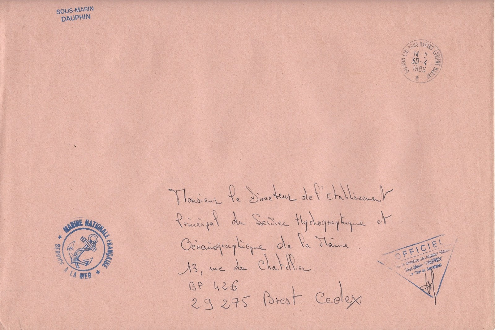 La Marcophilie Navale Envelopmer Sousmarin Dauphin Cherbourg Lorient