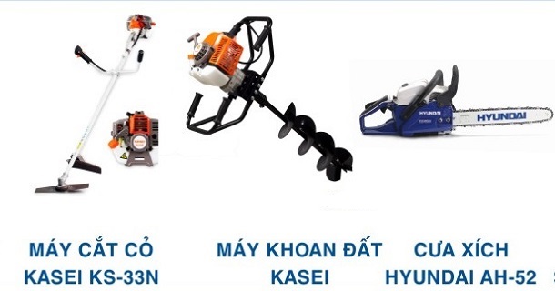 máy cắt cỏ, máy khoan đất, máy cưa xích