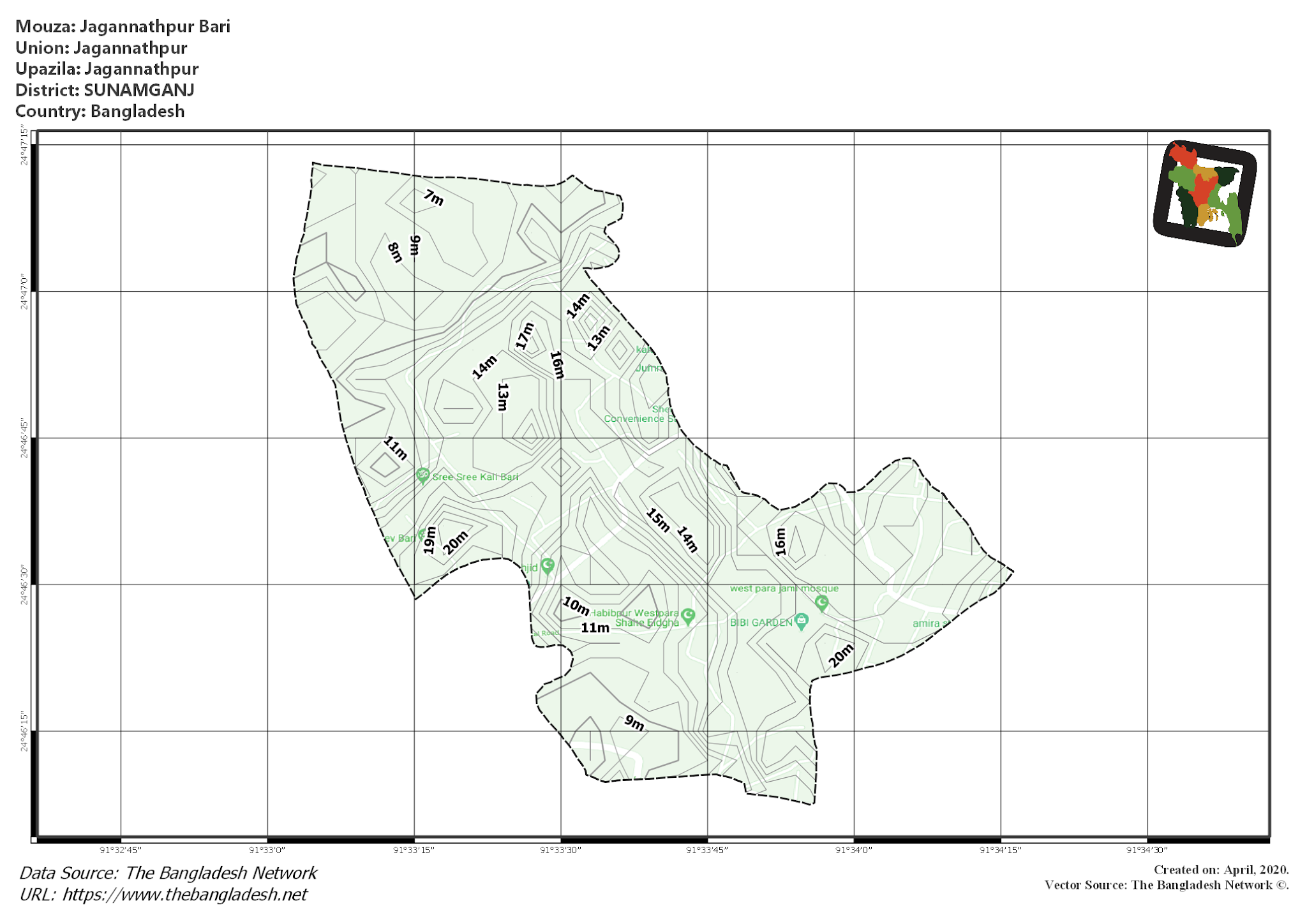 Map of Jagannathpur Bari Mouza of Jagannathpur Upazila, SUNAMGANJ, Bangladesh.