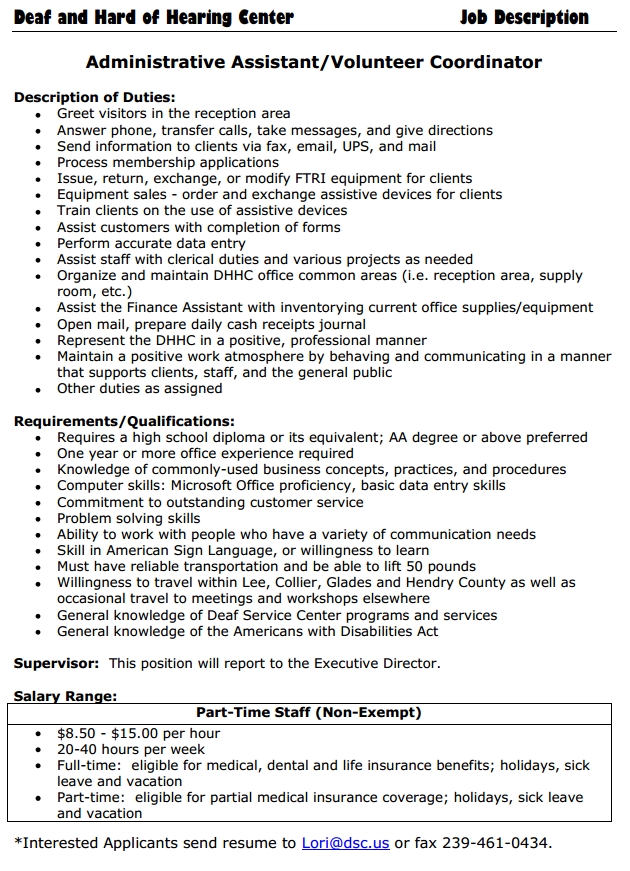 Volunteer supervisor job description