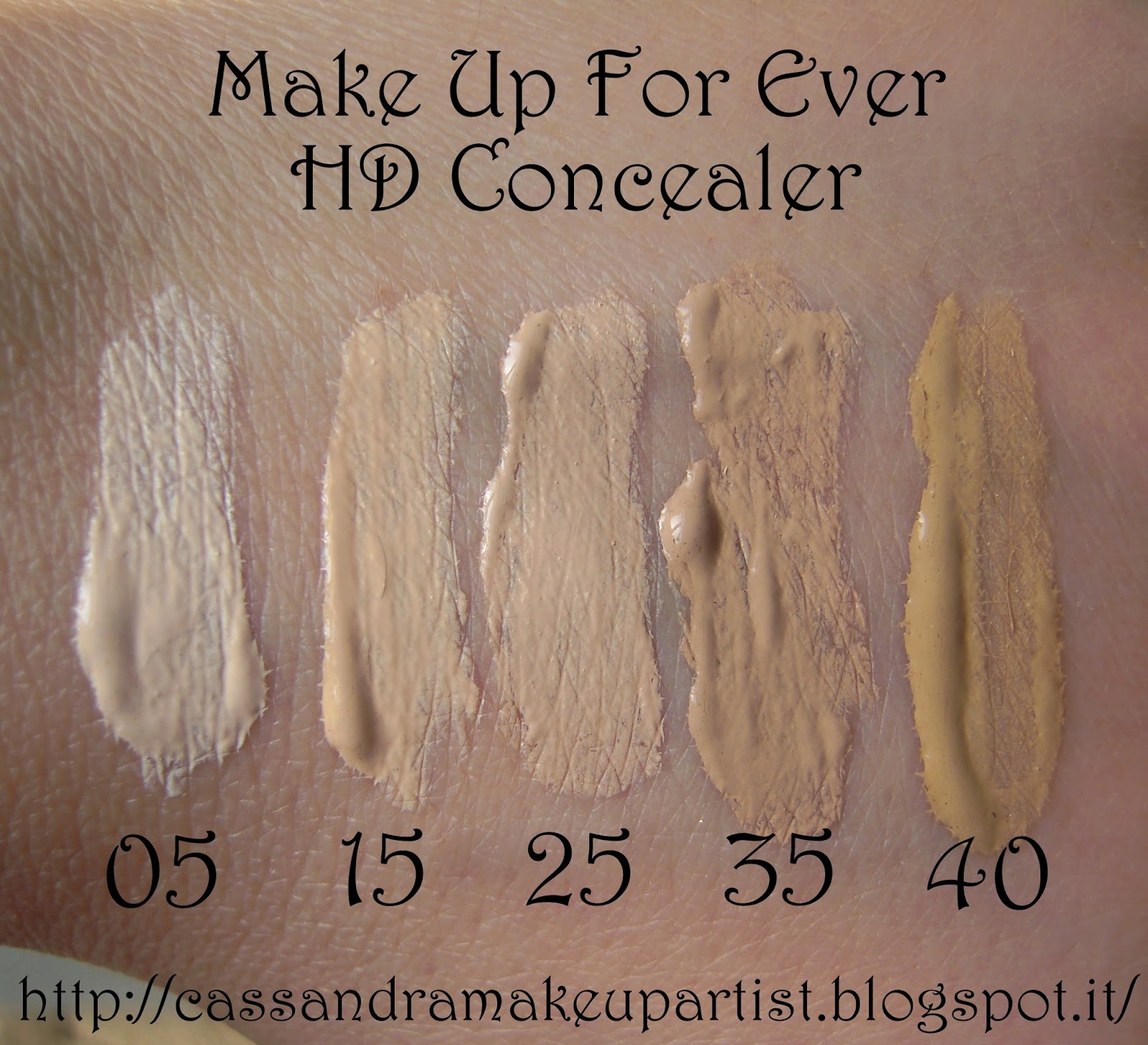 HD CONCEALER - MUFE - make up for ever - swatch - recensione - review - 05 - 15 - 25 - 35 - 40