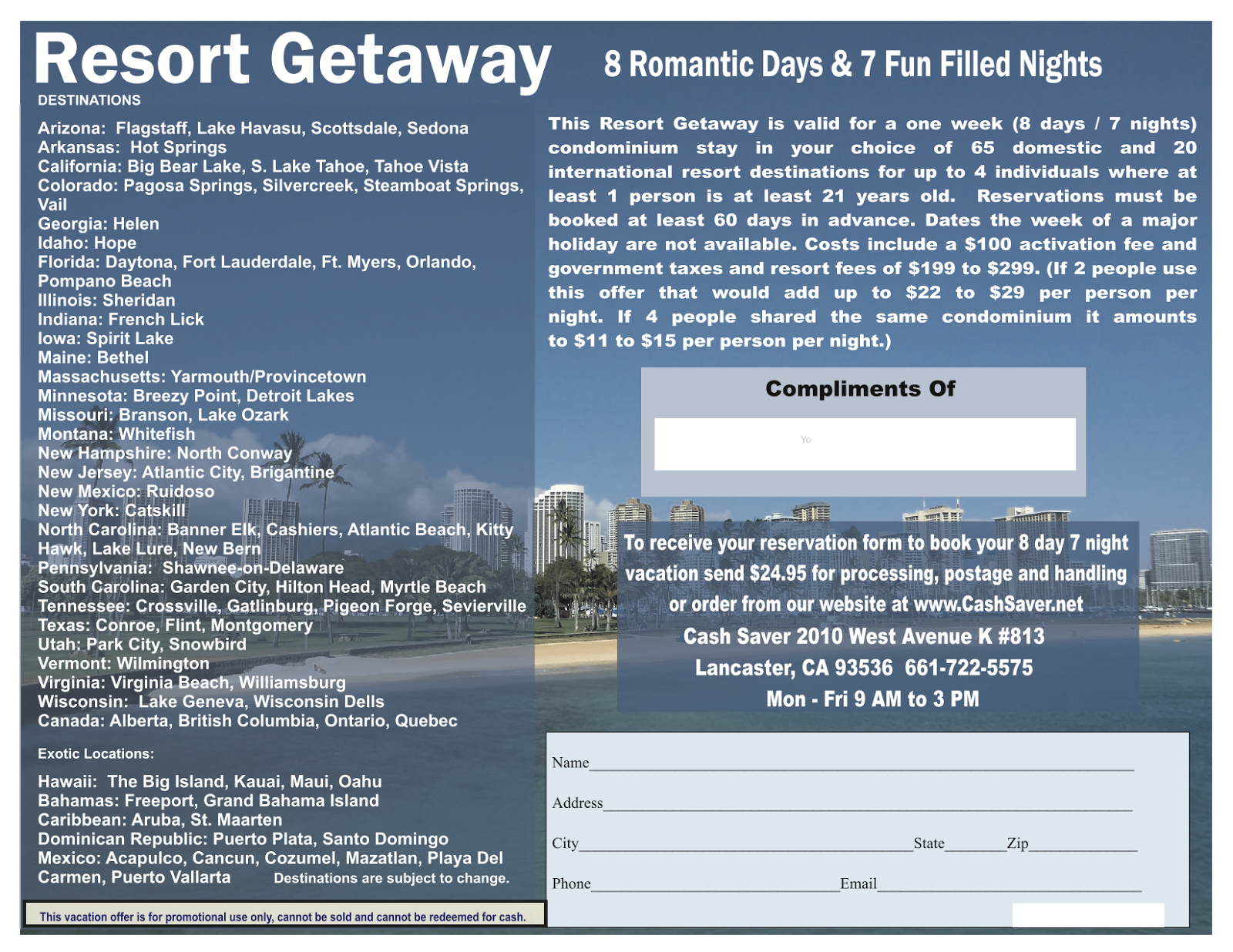 free vacation travel saver cash saver certificates