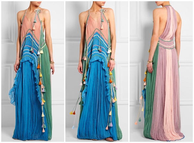 Photo taken from:Net-A-Porter, Chloé Tasseled Ruffled Silk-Crepon Gown, ₤6025.00 2016 SS Chloe Ruffled Silk Rainbow Gown