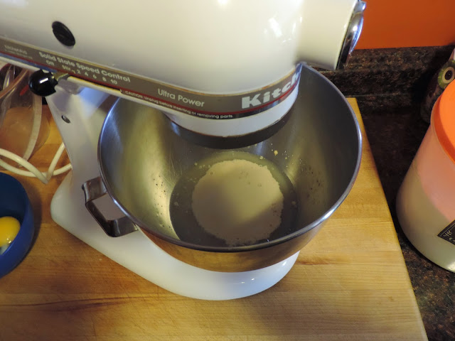 Yeast blooming in the bowl of a kitchenaid mixer. 