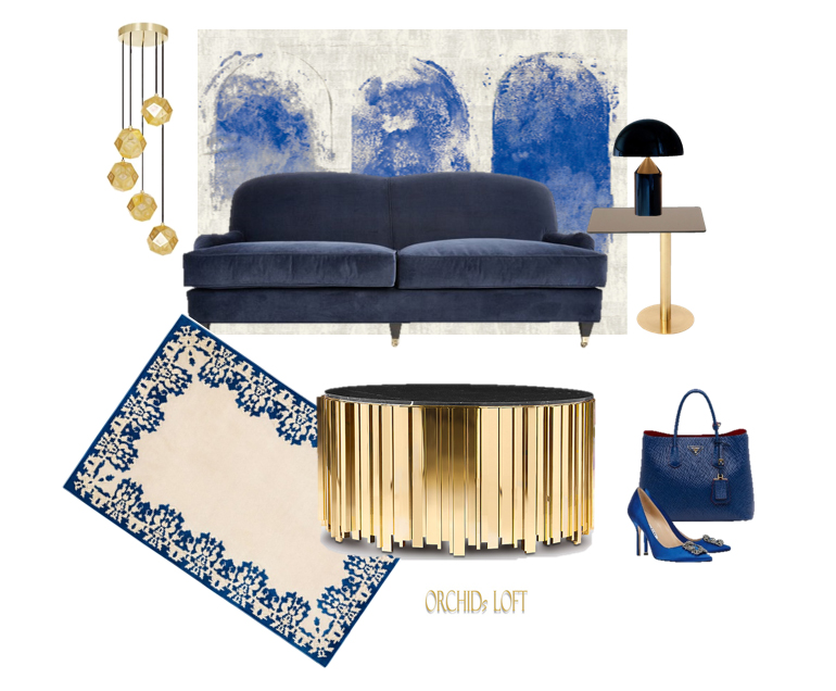 Orchids loft Velvet Blue Couch Samt, Blau Sofa