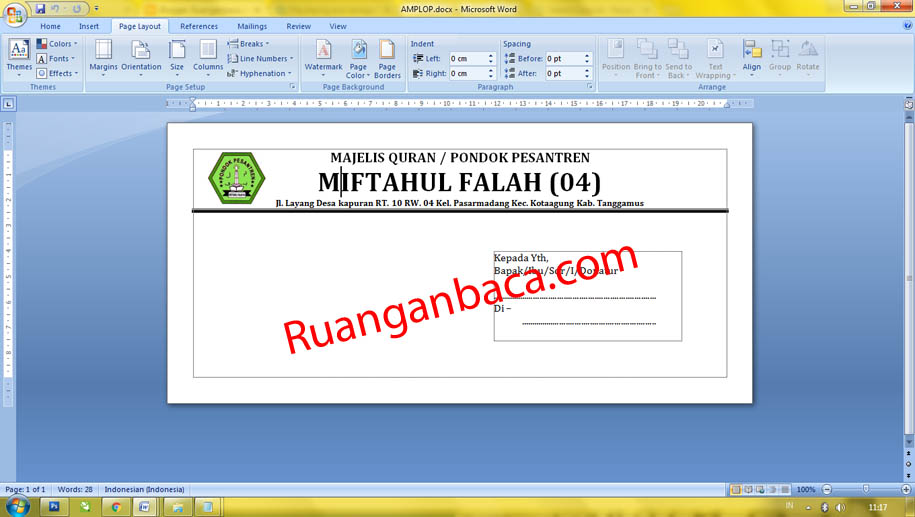 Cetak Amplop Menggunakan Ms.Word Ruangan Baca