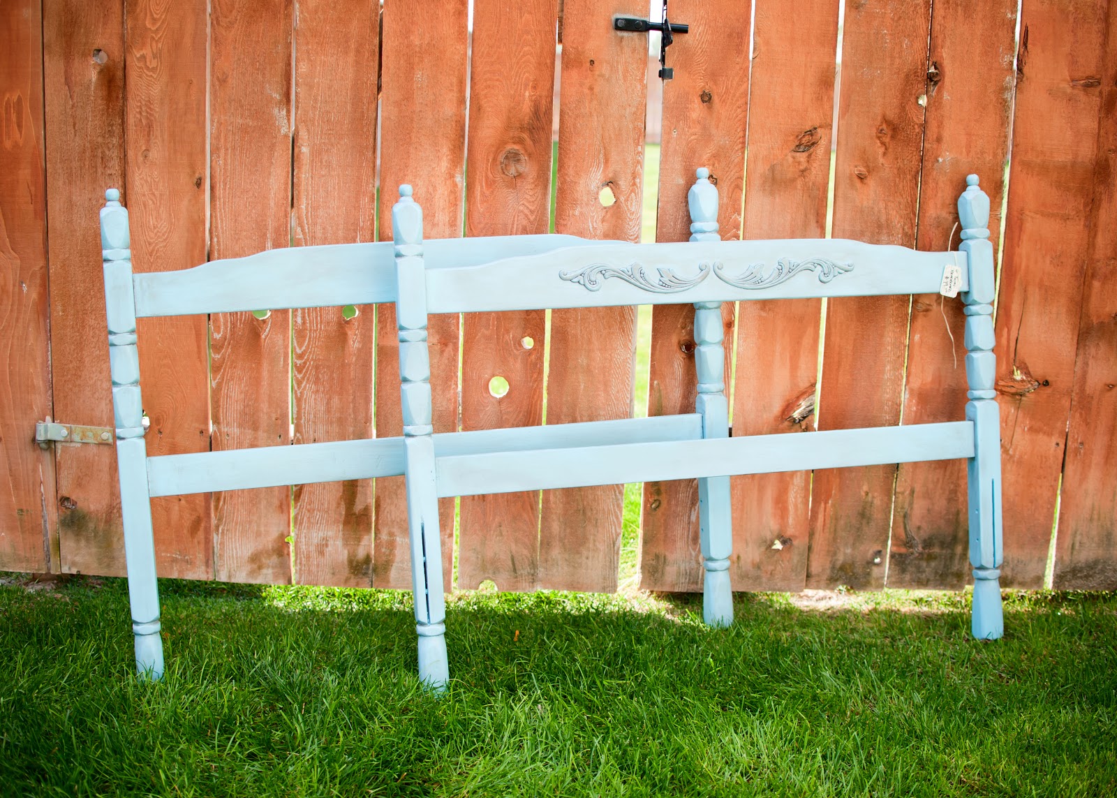 Vintage Orchard Furniture Soft Blue Headboard with Metalic Glaze