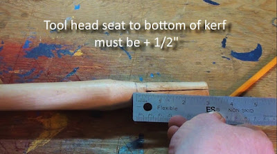 Checking depth of kerf on new axe handle
