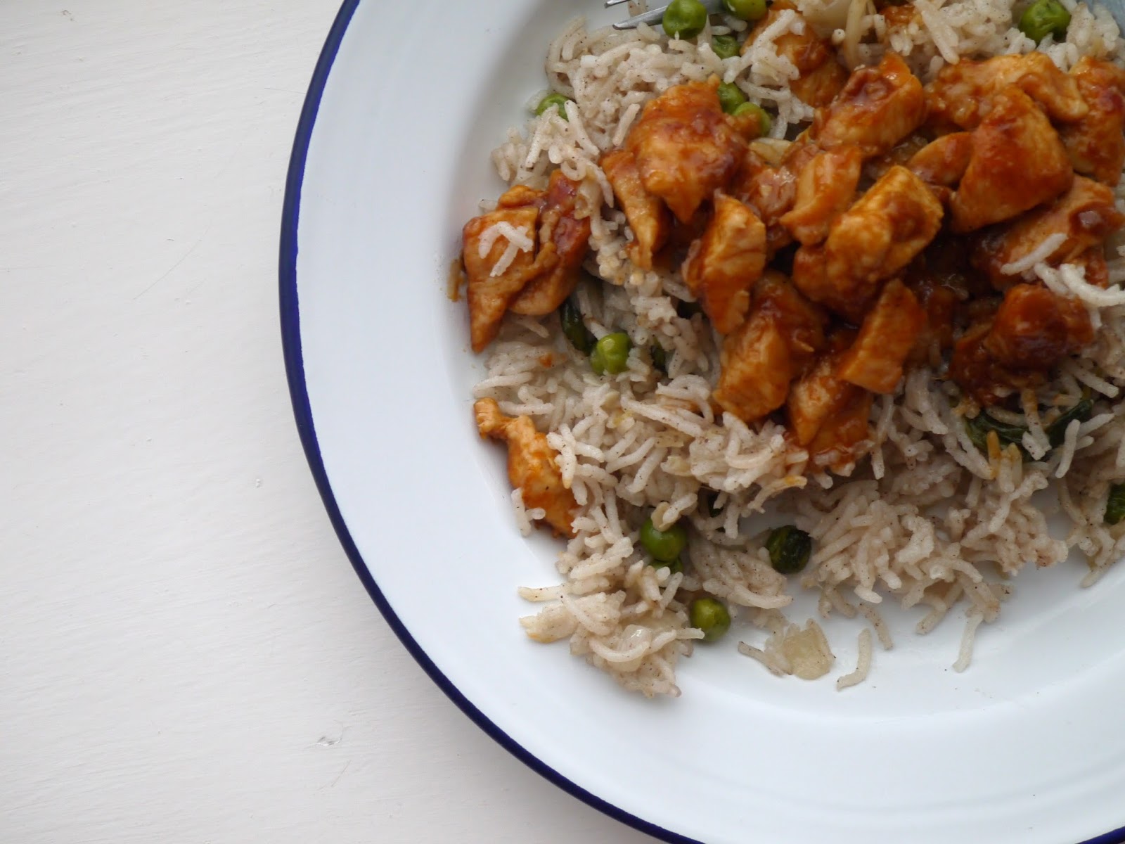 This Muslim Girl Bakes Sticky, Spicy Chicken with Pea + Cinnamon Rice.
